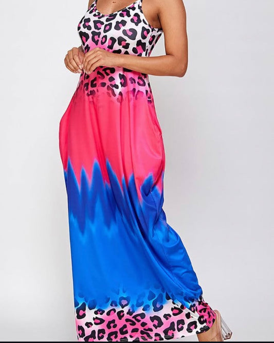 Leopard Ombre Spaghetti Strap Maxi Dress