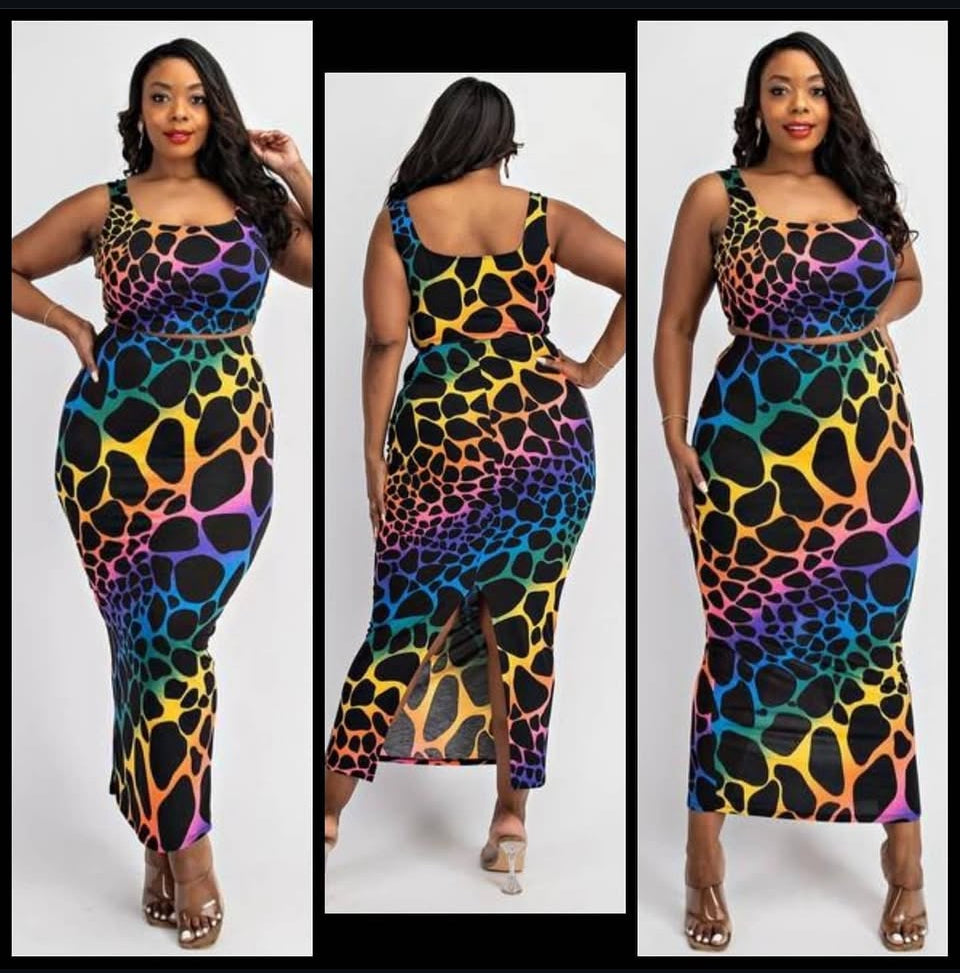 Cheetah Print Midi Skirt Set