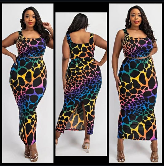 Cheetah Print Midi Skirt Set